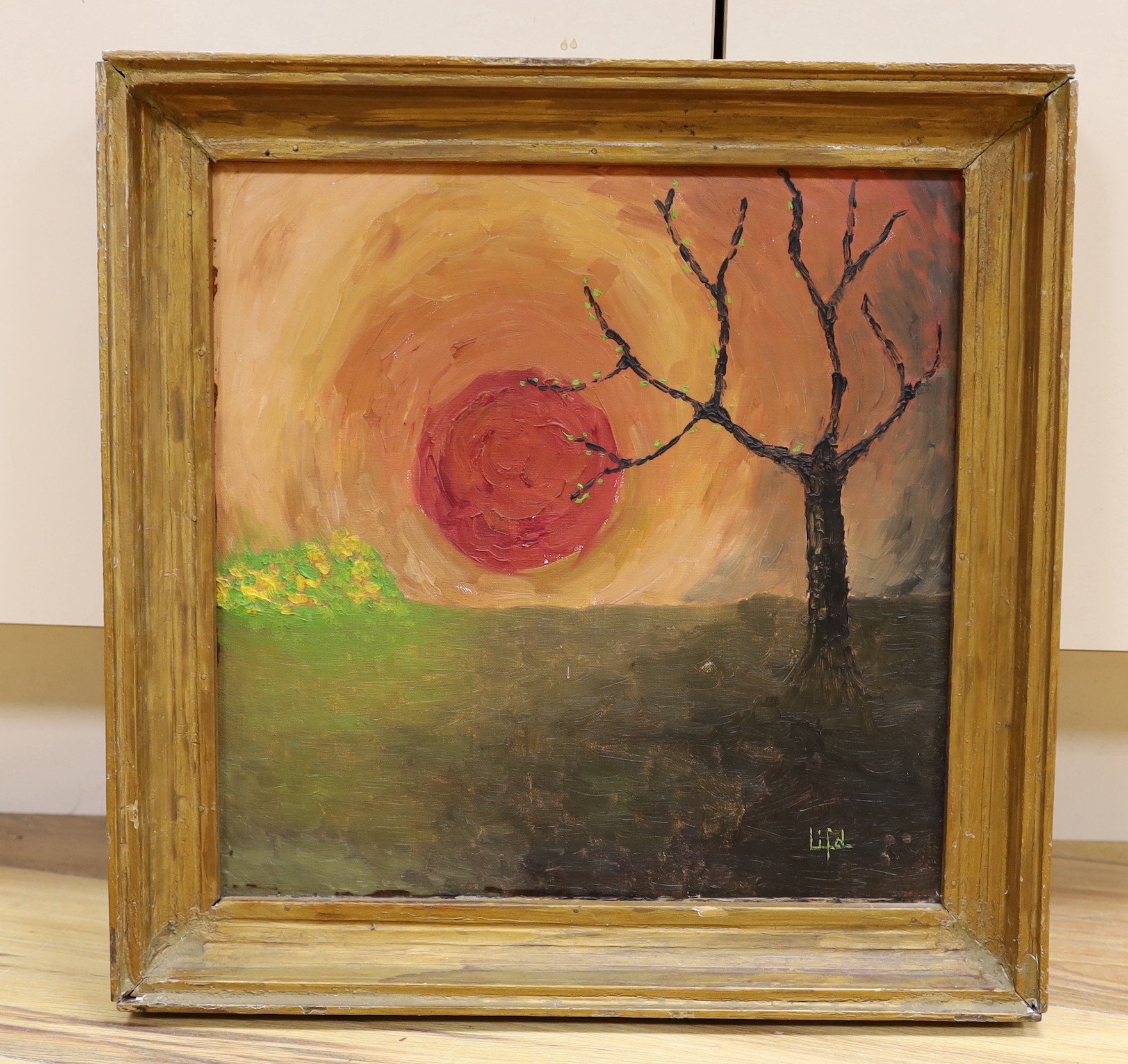 Lifd, oil on canvas, 'Sunset', signed, 34 x 34cm